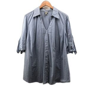 Venezla Womens 3/4 Sleeve Striped V Neck Button Front Shirt Top Blue Size 14-16